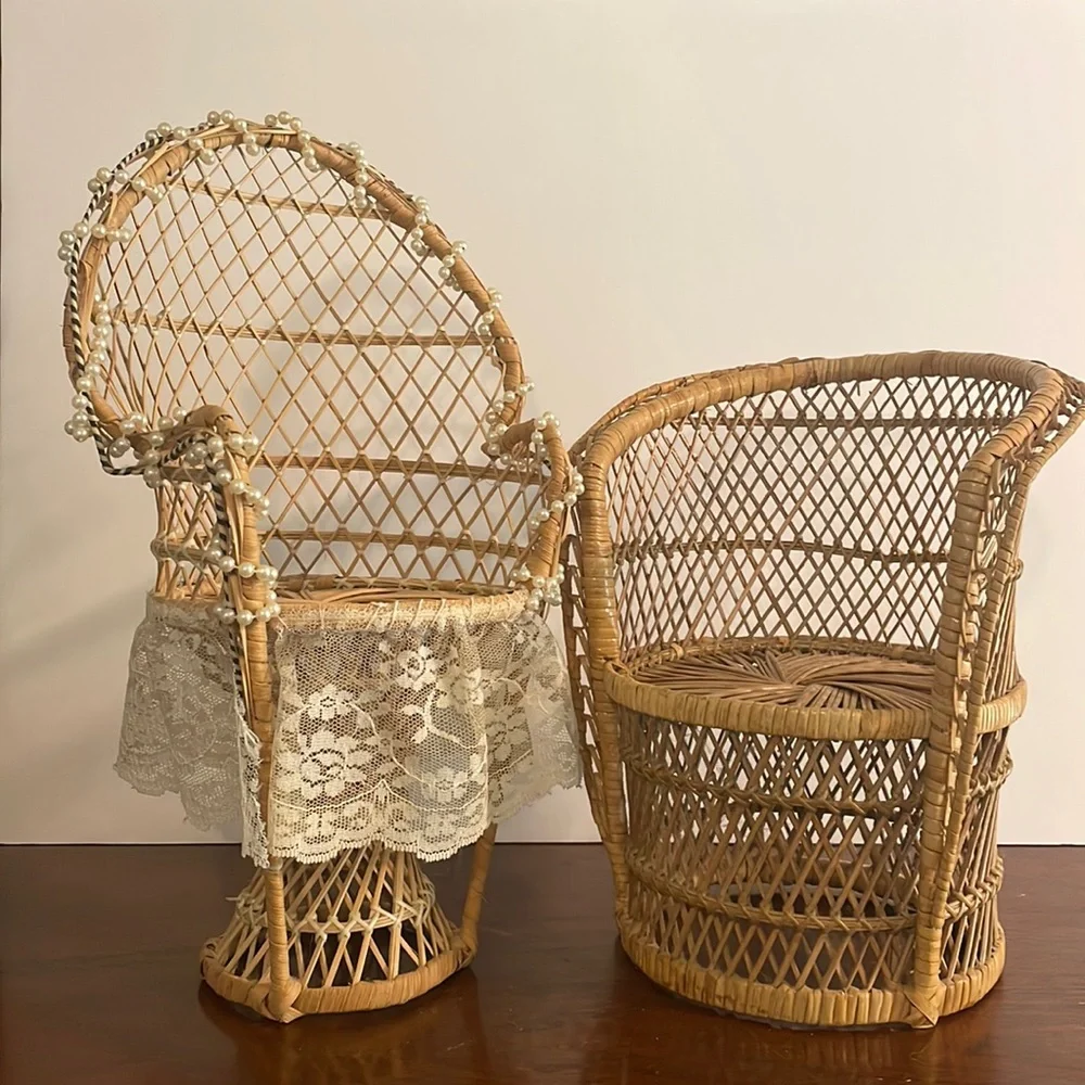 Peacock Chair-style Plant Stands / doll chairs wicker rattan boho decor MCM